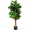 COSTWAY Plante Artificielle 120CM avec Pot Décoration en pp Souple, Fausse Figuier à Feuilles de Violon 118 Feuilles en peva, Décoration du Magasin Bureau