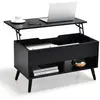 Costway Table Basse Avec Plateau Relevable Table De Salon Moderne Avec Rangement Caché 2 Compartiments Ouverts 80x40x44,5-58cm Noir