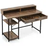 Bureau d'ordinateur industriel - COSTWAY - Support d'écran pour 2 PC - Marron