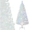 Sapin de Noël LED Blanc à Fibre Optique 150cm COSTWAY-Feuilles Irisées...