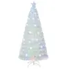 Sapin de Noël LED Blanc à Fibre Optique 180cm COSTWAY-Feuilles Irisées...