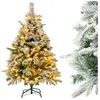 COSTWAY Sapin de Noël Artificiel Floqué 136 cm 150 Lumières LED Blanches Chaudes 384 Branches en PE et PVC Décoration de Noël