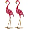 GOPLUS Lot de 2 Statues 89 CM de Flamant Rose de Jardin en Métal, Déco...