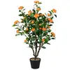 GOPLUS 102 cm Camélia Artificiel en Pot de Ciment, Fausse Plante Camél...
