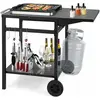 GOPLUS Desserte Chariot de Barbecue avec 2 Roues&Plateau Pliant&4 Croc...