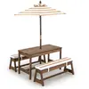 Costway table de pique-nique pour enfants avec parasol réglable, salon...