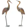 COSTWAY Statue de Grue Debout Lot de 2 pour Jardin Cadre en Métal Impe...
