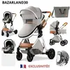 BAZARLAND30.Poussette 3 en 1 Bébé Combinée Siège-Auto Nacelle Trio Rév...