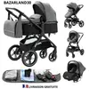 BAZARLAND30.Poussette 3 en 1 Bébé Combinée Siège-Auto Nacelle Trio Rév...