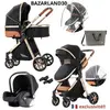 BAZARLAND30.Poussette 3 en 1 Bébé Combinée Siège-Auto Nacelle Trio Rév...