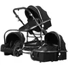 LUXCAR Poussette Bébé Combinée Trio Pack 3 en 1 Noir-ARG Chassis Haut a Absorption de Chocs Pliable Siege Auto Réversible Roues