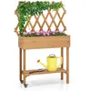 Jardinière Surélevée en Bois COSTWAY avec Treillis et Roues Verrouillables, Lit de Jardin Surélevé pour Plante Grimpante Vigne