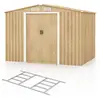 COSTWAY Abri de Jardin en Métal Galvanisé 5m2 259x196x182 cm-Base de Fondation-Portes CoulissantesRampe-Couleu Grain de Bois