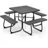 COSTWAY Table de Pique-Nique Ronde avec 4 Bancs pour 8 Personnes, Trou...