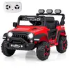 COSTWAY 12V Voiture Electrique Enfants, Télécommande 2,4G, 3 Vitesses & Suspension à Ressorts, LED, USB, Musique, Lumières, Rouge