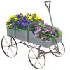 COSTWAY Brouette Décorative en Bois avec 2 Compartiments à Planter Roues Métalliques et Poignée à l'avant Charge 15kg pour Cour Jardin Véranda (Gris)