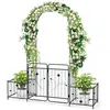 GOPLUS Arche de Jardin en Métal avec 2 Jardinières Latérales, Portail ...