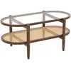 Costway - Table Basse Bois, Table Basse Salon Ovale, Cadre en Bois Courbé, Design Cannage en Rotin pe, Table Salon pour Salon, 90x50x45cm