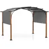Pergola de Jardin 3 x 6 x 2,6M COSTWAY-Auvent Rétractable en Tissu Polyester-Structure  Métalliques-à Arcs-Poteaux Aspect Bois-Gris