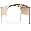 Pergola de Jardin 3 x 6 x 2,6M COSTWAY-Auvent Rétractable en Tissu Polyester-Structure  Métalliques-à Arcs-Poteaux Aspect Bois-Beige