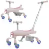 COSTWAY Tricycle pour Enfants avec Putter, Roue Lumineuse, Panier, Repose-Pieds Pliables, Poignées Réglables, Charge 50kg, Rose