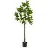 COSTWAY Plante Artificielle avec Pot Rempli de Ciment, Citronnier Arti...