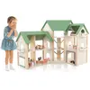 COSTWAY Maison de Poupée d'Angle en Bois pour Enfants 3 Ans+, 3 Étages 6 Chambres avec 35 Accessoires, 87 x 37 x 83 cm, Vert