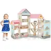 COSTWAY Maison de Poupée d'Angle en Bois pour Enfants 3 ans+, 3 Étages 6 Chambres avec 41 Accessoires, 87 x 32 x 94 cm