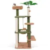 COSTWAY Arbre à Chat Cactus 152 cm, Tour pour Chat à 6 Étages, 4 Plateformes, 1 Hamac, Arbre à Chat xxl, Brosse d'Toilettage, 2 Poteaux à Griffer en Sisal,