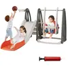 4 en 1 Toboggan Enfant Pliable avec Balançoire Réglable & Panier de Basketball, Aire de Jeux Polyvalent Intérieur avec Échelle d'Escalade & Ballon,