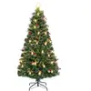 Sapin de Noël LED Artificiel 180cm COSTWAY-64 Lumière Blanc Chaud,8 Modes d'Éclairage-Fibre Optique-Etoile ,Lampes à Pétrole-PVC