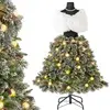 Sapin de Noël Artificiel 150 cm COSTWAY-Châle Blanc,Broche et Collier-Design Jupe de Mannequin-50 Boules LED, 36 Pommes de Pin
