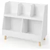 COSTWAY Bibliothèque Enfant à 2 Niveaux avec 5 Cubes, Étagère à Livres en Bois avec Kits Anti-basculement, Coffre à Jouets pour Enfant pour Salle de Jeux