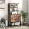 GOPLUS Meuble Étagère avec Étagères Ouvertes et 2 Tiroirs pour Dossiers A4-75x40x156CM-Style Idustriel-Marron