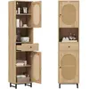 Costway Colonne De Salle De Bain Avec 2 Portes En Rotin Pe, Compartime...