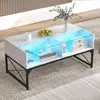 Costway Table Basse Avec Lumières Led, Plateau En Faux Marbre, Verre T...