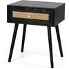 Costway Table De Chevet En Rotin Avec Tiroir, Pieds En Bois, Table De ...