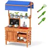 Costway - Cuisine Extérieure Enfant avec Tableau Noir & 4 Tasses de Pl...