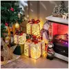 GOPLUS Lot de 3 Boîte Cadeaux LED, Boites à Cadeaux Lumineux à Piles avec noeuds Rouges, 60 Lumières LED et Minuterie 6 Heures