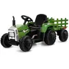 COSTWAY 12V Tracteur Électrique Enfants à 6 Pneus - Pelle, Remorque Amovible, LED, Musique - Télécommande 2,4G, 3-8km/h, Vert Foncé