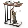 Costway 2 En 1 Arbre À Chat 64cm - Griffoir, Pompon Suspendu, Coussin Amovible, Structure En Forme De C - Style Industriel