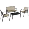 COSTWAY 4 Pcs Salon de Jardin en Textilène - Ensemble Table en Verre T...