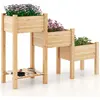 COSTWAY Jardinière Surélevée en Bois de Sapin -3 Bacs à Fleurs Trous d...