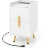 Costway Table De Chevet Avec 2 Tiroirs, 2 Ports Usb Et 3 Prises, Pieds...