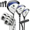 COSTWAY Ensemble Clubs de Golf 9 Pièces Homme Droitier-Driver en Alliage d'Aluminium-3 Couvre-golfs-Fairway,Hyb Fers,Putter