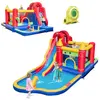 GOPLUS 9 en 1 Structure gonflable avec Souffleur Parc Aquatique Toboggan Mur  Escalade Canon à Eau 50 Balles