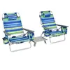 COSTWAY Ensemble 3 pcs de 2 Chaises de Camping Plage Pliante et Table Enroulable, Appui-tête, Dossier Réglable à 5 Positions, Bleu