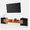 Meuble TV PABLO 230 cm Bois Chêne et Noir Mat avec LED RGB