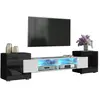 TENDANCE PERSO Dusine - meuble tv pablo 230 cm avec led Blanc Mat et Noir Laqué