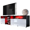Dusine MEUBLE TV MASSIMO 200 cm Noir Mat et portes Blanc Laquées LED RGB